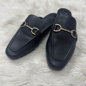A New Day Black Faux Leather Slip On Mules with Gold Buckle